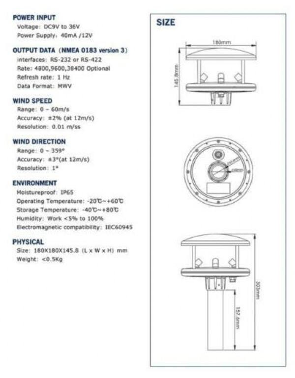 Matsutec Lost-cost 2-Axis Ultrasonic Wind Sensor Weather Station Wind Anemometer KW-360